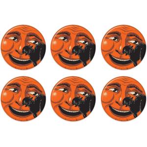 Beistle 6 Piece Vintage Halloween Party Supplies Cat & Moon Pinback Button Pins