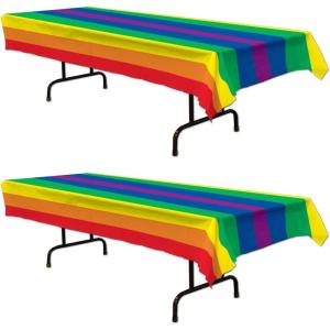 Beistle Rainbow Tablecovers, 54” x 108”, 2 Pieces – Plastic Table Cloth, Rainbow Tablecloths for Parties, Colorful Table Cloths, Rainbow Decorations, Birthday Party Supplies, Carnival Table Cloths(Rainbow)