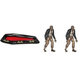 Beistle Spooky Season Halloween Party Bundle – Inflatable Coffin Buffet Cooler, 2 Piece Zombie Figure Photo Prop Backdrops