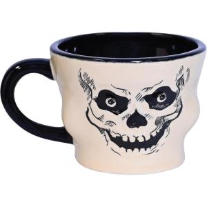 Beistle Vintage Halloween Ceramic Skull Mug – Retro Style Holiday Coffee Cup, Bone White and Black Drinkware with Classic Skeleton Face, Seasonal Party Tableware, Dishwasher and Microwave Safe, 12 Oz