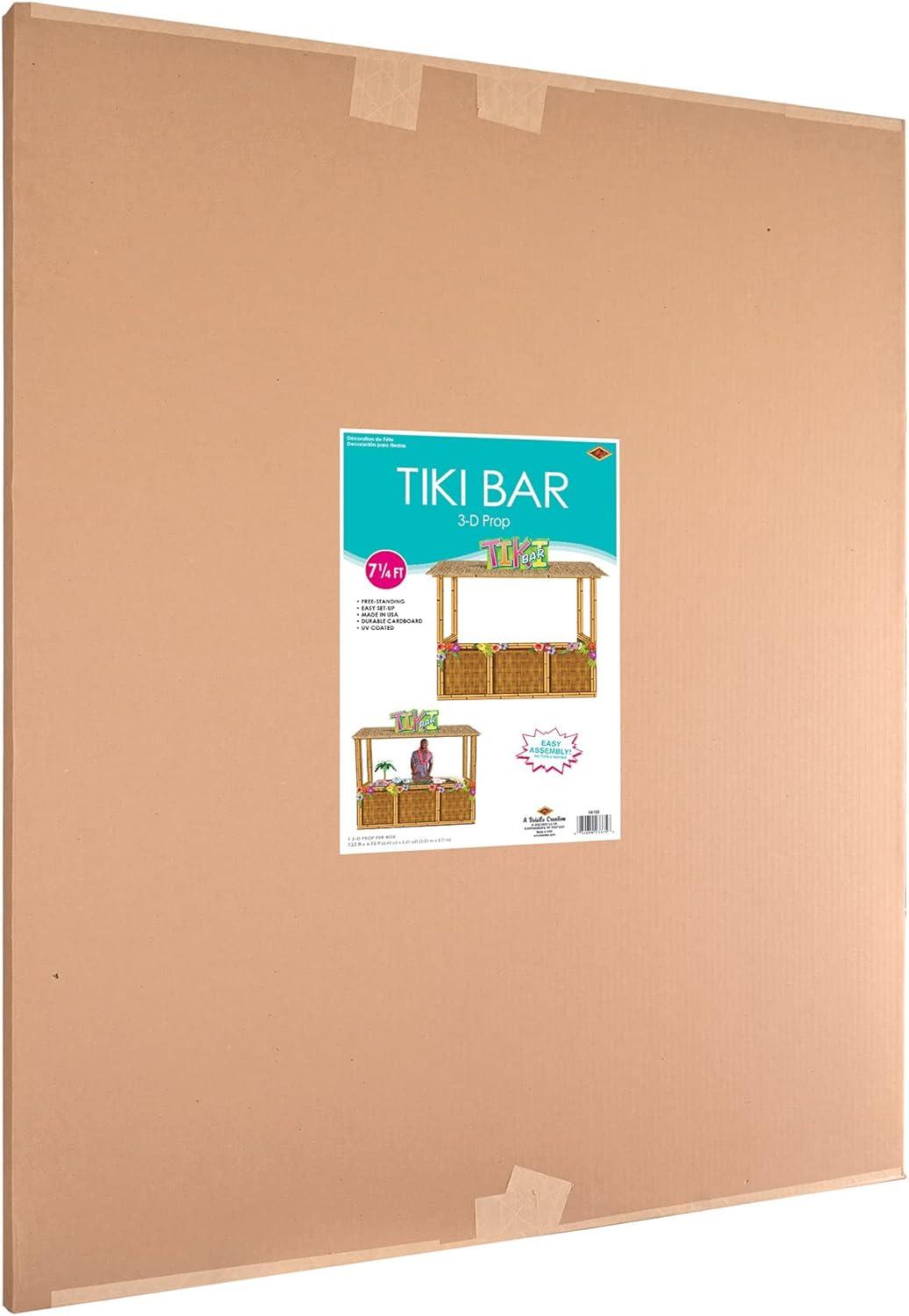 image:imageBeistle 3D Tiki Bar Prop Large Corrugated Cardboard Luau Display 6 11 x 7 3 Life Size Hawaiian Themed Beach Party Decoration with Floral Details and Sign Assembly Required