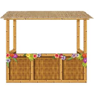 Beistle 3-D Tiki Bar Prop – Large Corrugated Cardboard Luau Display, 6′ 11″ x 7′ 3″ Life Size Hawaiian Themed Beach Party Decoration with Floral Details and Sign, Assembly Required