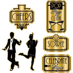 Beistle Roaring 20’s Party Decorations, Great 20’s Assorted Cutouts 10.5 Inch to 16 Inch, Pack 72