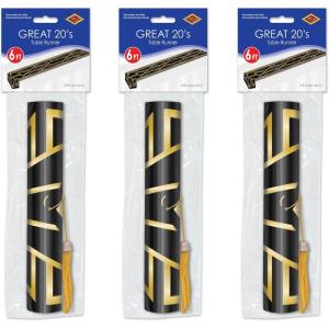 Beistle 59907 3 Piece Printed Great 20’s Table Runners, Black/Gold, 11″ x 6′