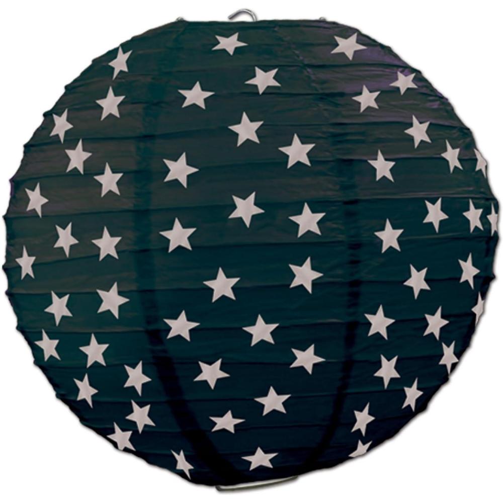 image:imageBeistle 3Pack Star Paper Lanterns 912Inch Black and Silver blacksilver 54573BKSSilver Stars Design Round Paper Lanterns