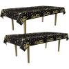 Beistle 2 Piece Metallic Happy Retirement Tablecovers, 54” x 108”, Plastic Party Tablecloths in Black, Gold, Silver