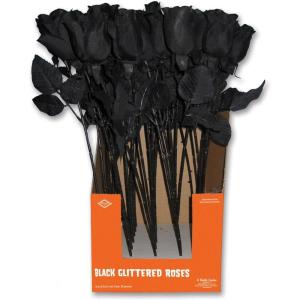 Beistle 36-Piece Glittered Black Roses, 24-Inch
