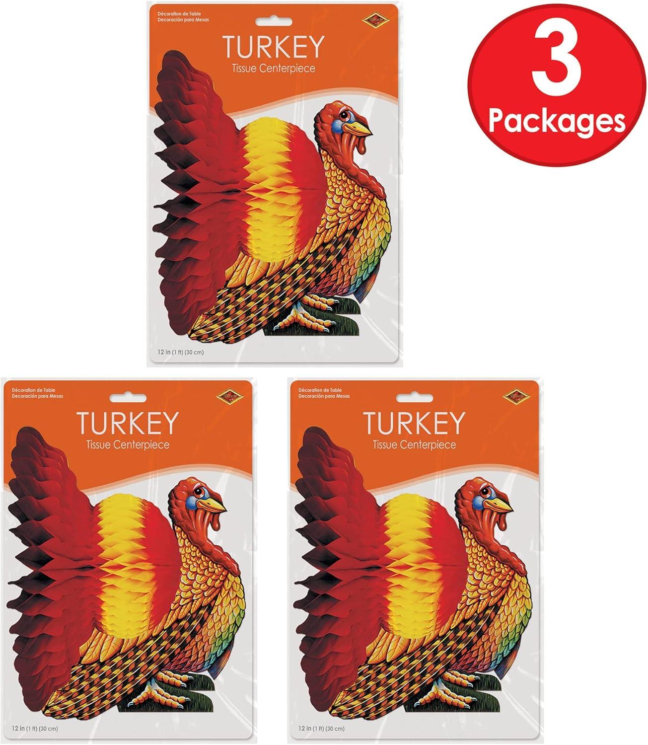 image:imageBeistle 3 Piece Tissue Paper Turkey Centerpieces For Thanksgiving Day Party Decoration Autumn Fall Harvest Home Decor