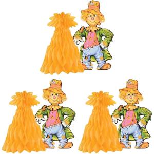 Beistle 3 Piece 11″ Fall Harvest Scarecrow Centerpieces for Thanksgiving Decorations