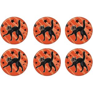 Beistle 6 Piece Retro Vintage Happy Halloween Party Favors Black Cat Pinback Buttons