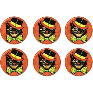 Beistle 6 Piece Retro Vintage Happy Halloween Party Favors Black Cat Pinback Buttons(Orange/Black/Yellow/Green)