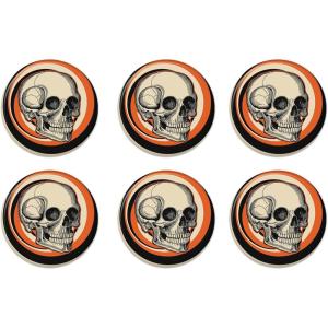 Beistle 6 Piece Retro Vintage Happy Halloween Party Favors Skull Pinback Buttons