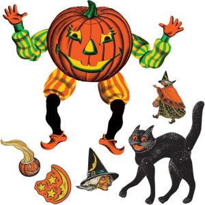 Beistle Vintage Halloween Decoration Bundle – Jointed Goblin, Scratch Cat, and Classic Cutouts, Retro Party Wall Décor, Collectible Double-Sided Printed Decorations for Nostalgic Halloween Parties