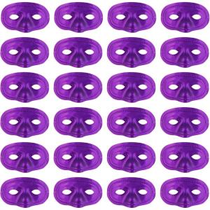 Beistle 24-Pack Half Mask, Purple Metallic Halloween Masquerade Costume Accessory with Elastic, Phantom Face Cover for Parties & Gatherings, One Size