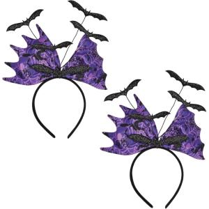 Beistle 2-Pack Glittered Bat Headband, Halloween Costume Accessory, Purple & Black Bat Wing Design with Glittery Bats, Perfect for Halloween Parties, Trick-or-Treating, & Spooky Celebrations
