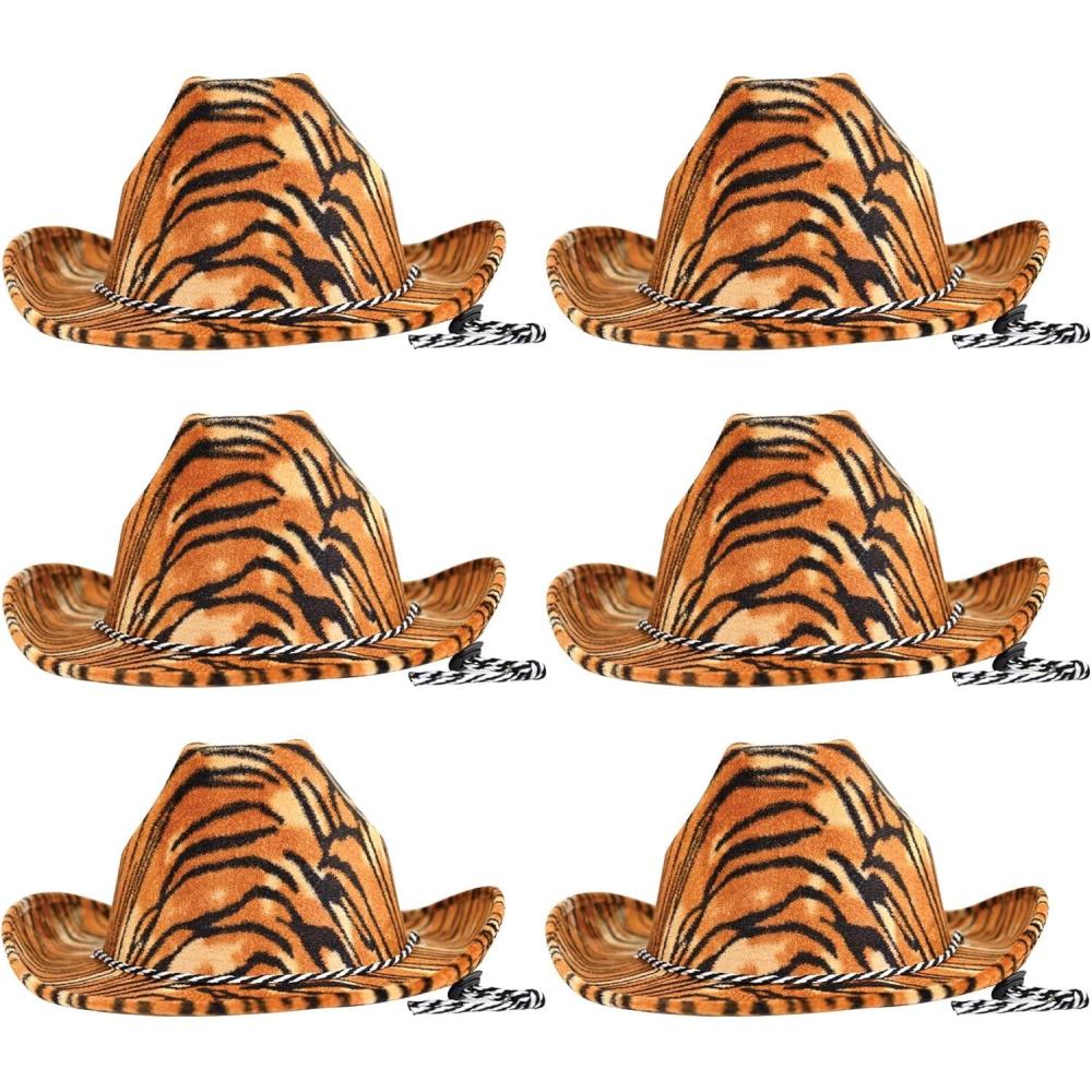 image:imageBeistle Cowboy Hats with Chin Strap Halloween Costume Dress Up Animal Safari Themed Birthday Party Western HeadwearTiger Print Cowboy 6 Piece