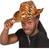 Beistle Cowboy Hats with Chin Strap – Halloween Costume Dress Up, Animal Safari Themed Birthday Party, Western Headwear(Tiger Print Cowboy)