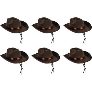 Beistle Cowboy Hats with Chin Strap – Halloween Costume Dress Up, Animal Safari Themed Birthday Party, Western Headwear(Faux Brown Leather Western)