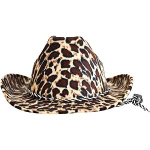 Beistle Cowboy Hats with Chin Strap – Halloween Costume Dress Up, Animal Safari Themed Birthday Party, Western Headwear(Leopard Print Cowboy)