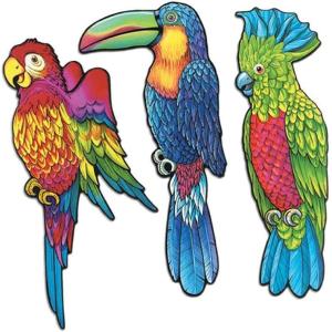 Beistle Jumbo Tiki Cutouts – 2-Pack Oversized 3-Foot Tropical Luau Wall Decorations, Printed on Both Sides for Hawaiian Theme Parties, Summer Beach Events and Backyard Celebrations(Exotic Bird Cutouts)