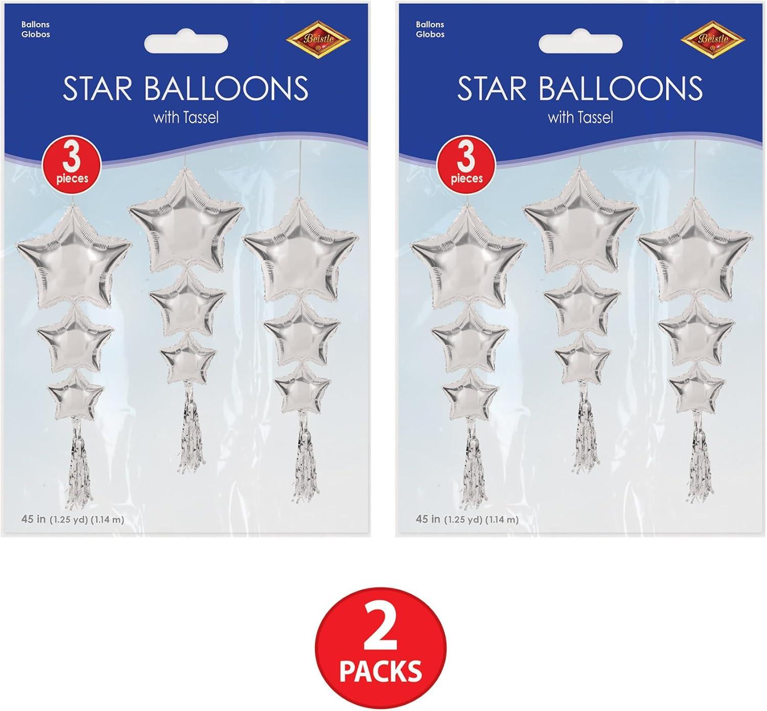 image:imageBeistle 6 Piece 3 9 Long Foil Mylar Star Balloons with Tassels for Birthday Party Wedding Decor Baby Shower Supplies