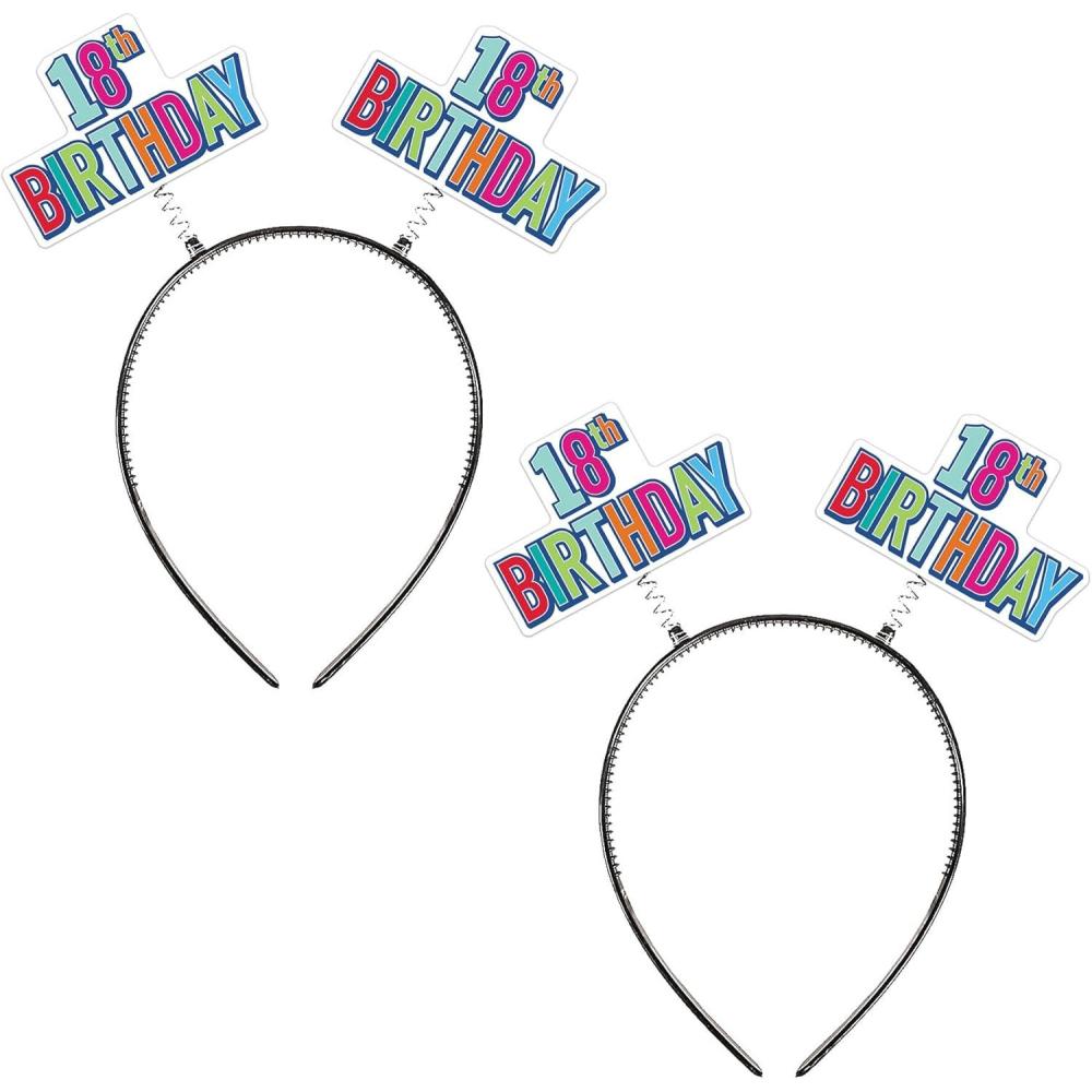 image:imageBeistle Happy 18th Birthday Boppers  2Pack Colorful Milestone Celebration Headbands Accessories with Printed Icons on SnapOn Bands for Eighteenth BDay Parties Photo Ops