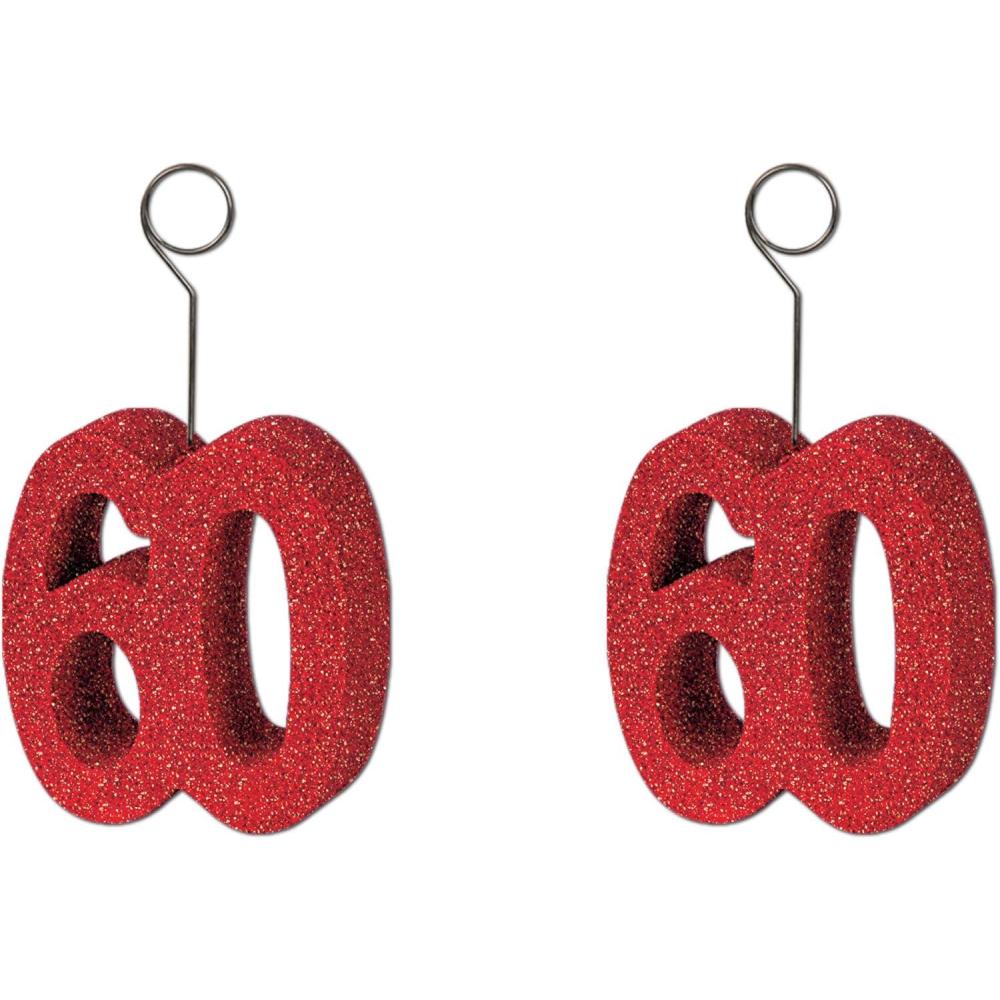 image:imageBeistle Red Glittered 60 Photo amp Balloon HolderGlittered 60 PhotoBalloon Holders  2 Pack