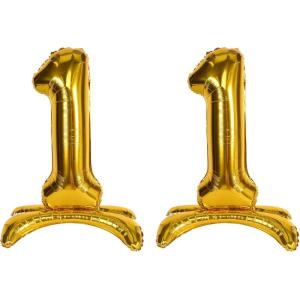 Beistle 2 Piece 26″ Self-Standing Number Balloons Gold Mylar #0, With Blow Straws, Air Only, Birthday Party Supplies, New Year’s Eve Decorations, Graduation Centerpieces