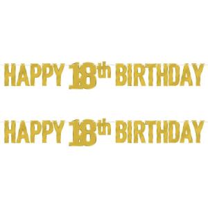 Beistle 2 Piece Elegant Gold Happy 18th Birthday Banners, 7.5” x 5’, Bday Party Decorations, Milestone Celebrations