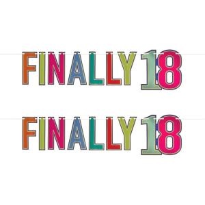Beistle 2 Piece Elegant Multi-Color Finally 18 Birthday Banners, 7.5” x 3’, Bday Party Decorations, Milestone Celebrations