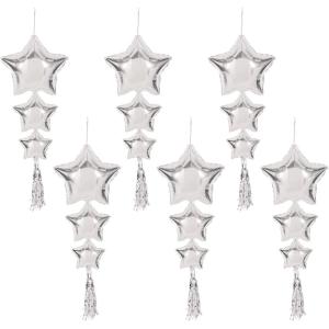 Beistle 6 Piece 3′ 9″ Long Foil Mylar Star Balloons with Tassels for Birthday Party, Wedding Decor, Baby Shower Supplies