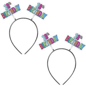 Beistle Happy 18th Birthday Boppers – 2-Pack Colorful Milestone Celebration Headbands Accessories with Printed Icons on Snap-On Bands for Eighteenth B-Day Parties, Photo Ops
