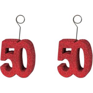Beistle Red Glittered 60 Photo & Balloon Holder(Glittered “50” Photo/Balloon Holders – (2 Pack))