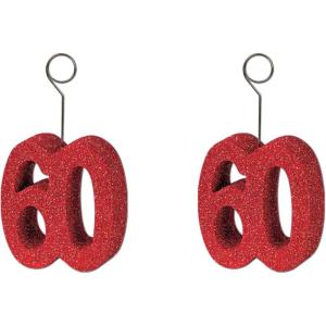 Beistle Red Glittered 60 Photo & Balloon Holder(Glittered “60” Photo/Balloon Holders – (2 Pack))