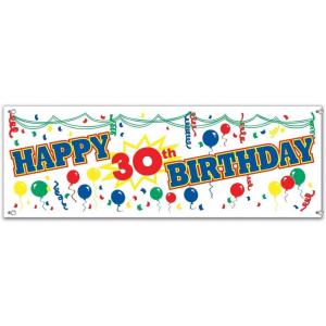 Happy 30th Birthday Sign Banner Party Accessory (1 count) (1/Pkg)(Happy “30th” Birthday Sign Banner – (1 Pack))