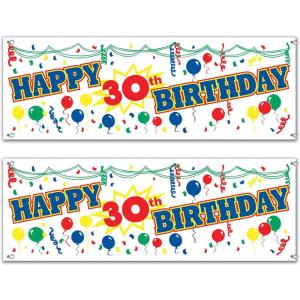 Happy 30th Birthday Sign Banner Party Accessory (1 count) (1/Pkg)(Happy “30th” Birthday Sign Banners – (2 Pack))