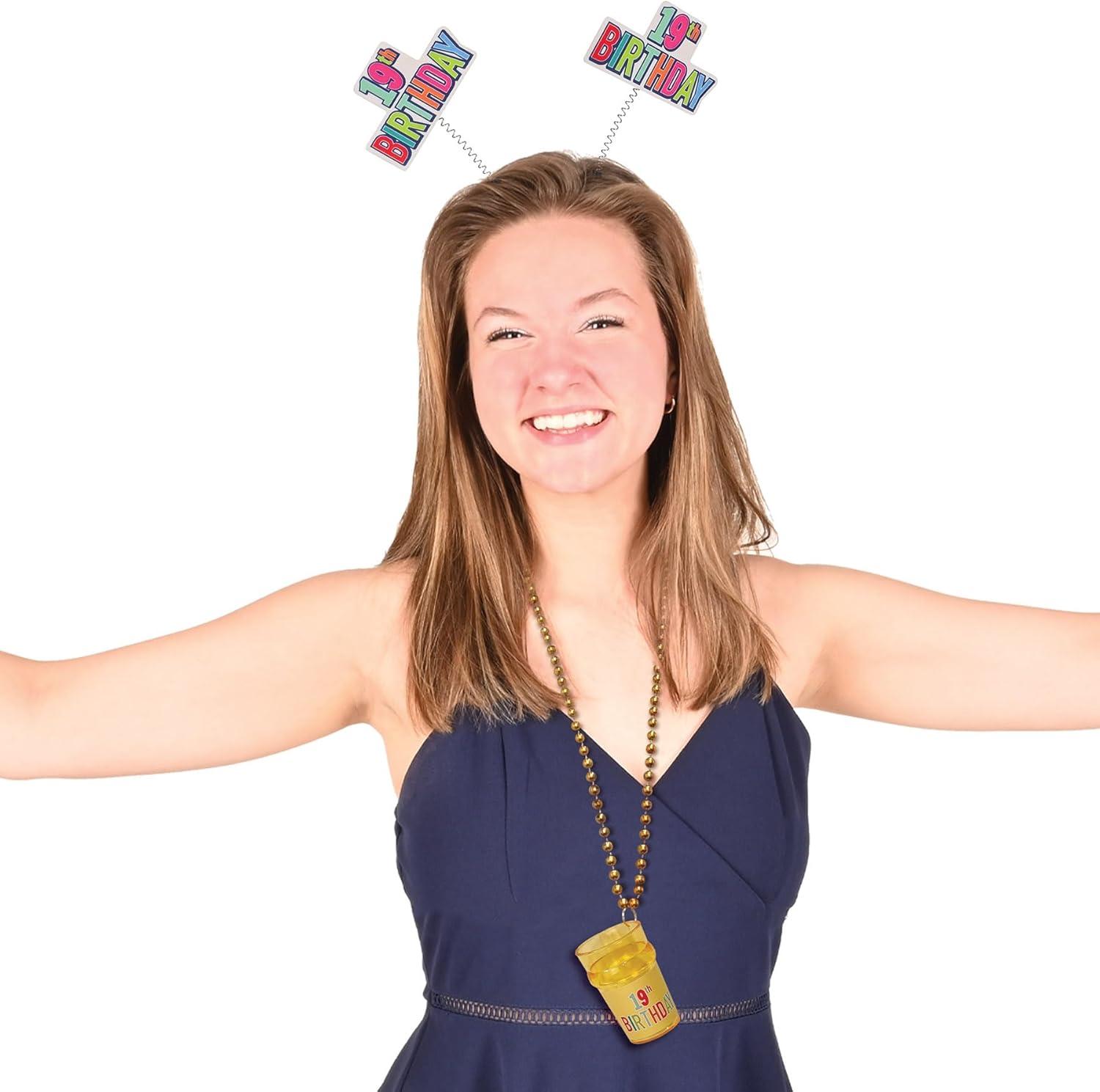 image:imageBeistle Happy 19th Birthday Party Beads 2Pack Colorful BDay Necklaces with 25 oz Shot Glass Attached Bar Crawl Drinking Accessories in Assorted Colors 33