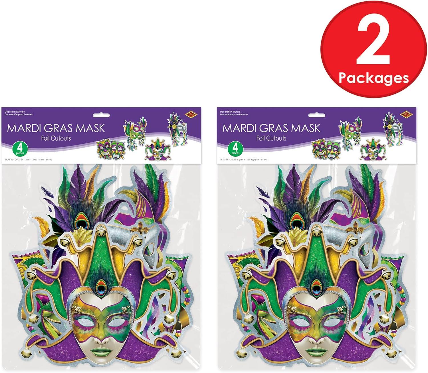 image:imageBeistle 8 Piece Foil Cardstock Paper Mardi Gras Decorations Mask Cut Outs Wall Dcor for New Orleans Carnival Masquerade Party Supplies