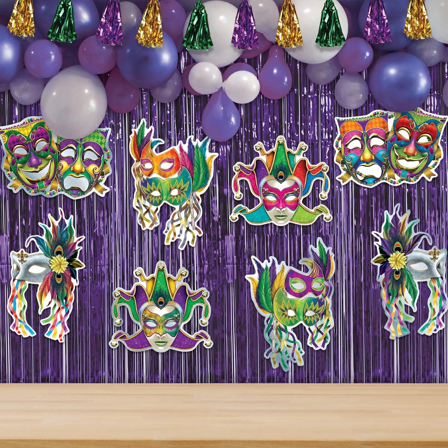 image:imageBeistle 8 Piece Foil Cardstock Paper Mardi Gras Decorations Mask Cut Outs Wall Dcor for New Orleans Carnival Masquerade Party Supplies