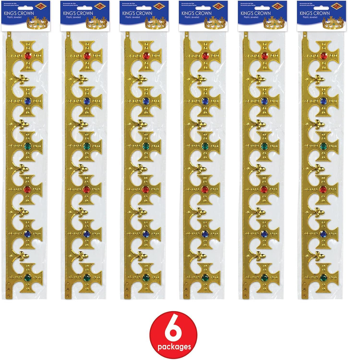 image:imageBeistle Plastic Jeweled Kings Crowns 6Count Gold Adjustable Costume Headpieces with Gems for Medieval Birthday Parties Stage Plays Photo Booths Mardi Gras and Royal Celebrations