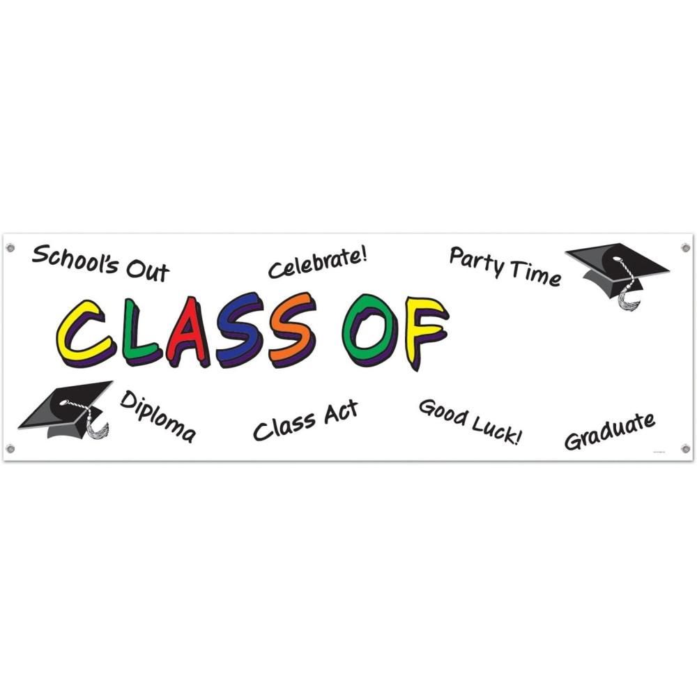 image:imageBeistle 4 Piece Plastic Graduation Banners IndoorOutdoor Congrats Grad DecorationsClass Of Year Sign Banner