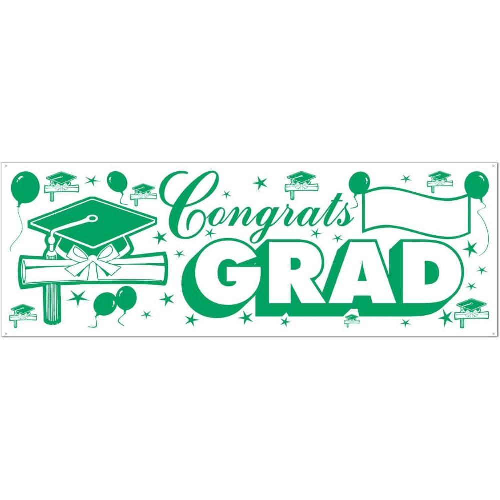 image:imageBeistle 4 Piece Plastic Graduation Banners IndoorOutdoor Congrats Grad DecorationsCongrats Grad Sign Banner  Green  White