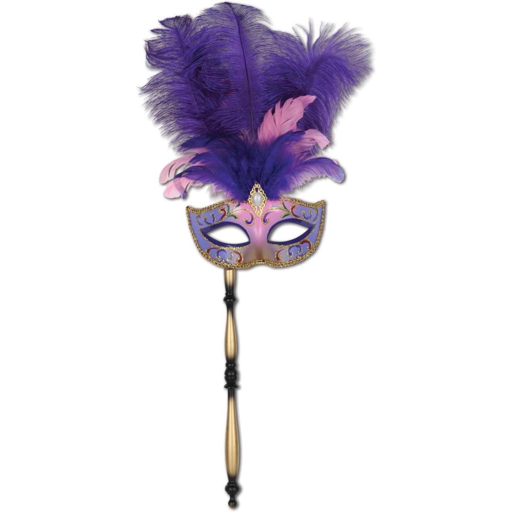 image:imageBeistle Feathered Mask with StickCostume Mask WStick 1pack a