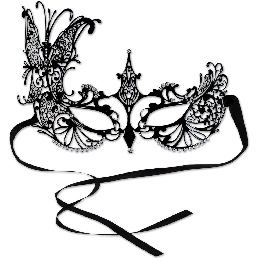 image:imageBeistle Feathered Mask with StickMetal Filigree Masquerade Mask a
