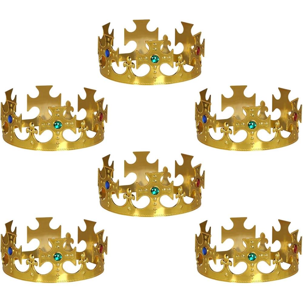 image:imageBeistle Plastic Jeweled Kings Crowns 6Count Gold Adjustable Costume Headpieces with Gems for Medieval Birthday Parties Stage Plays Photo Booths Mardi Gras and Royal Celebrations