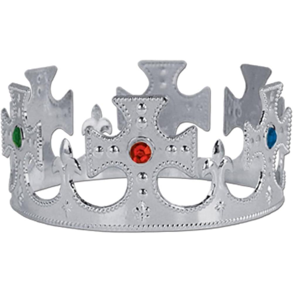 image:imageBeistle Silver Jeweled Kings Crowns 12 Adjustable Plastic Royal Headwear Tiaras with Jewel Accents Medieval Fantasy Costume Accessories for Knight Theme Parties and Mardi Gras Events Adult Size