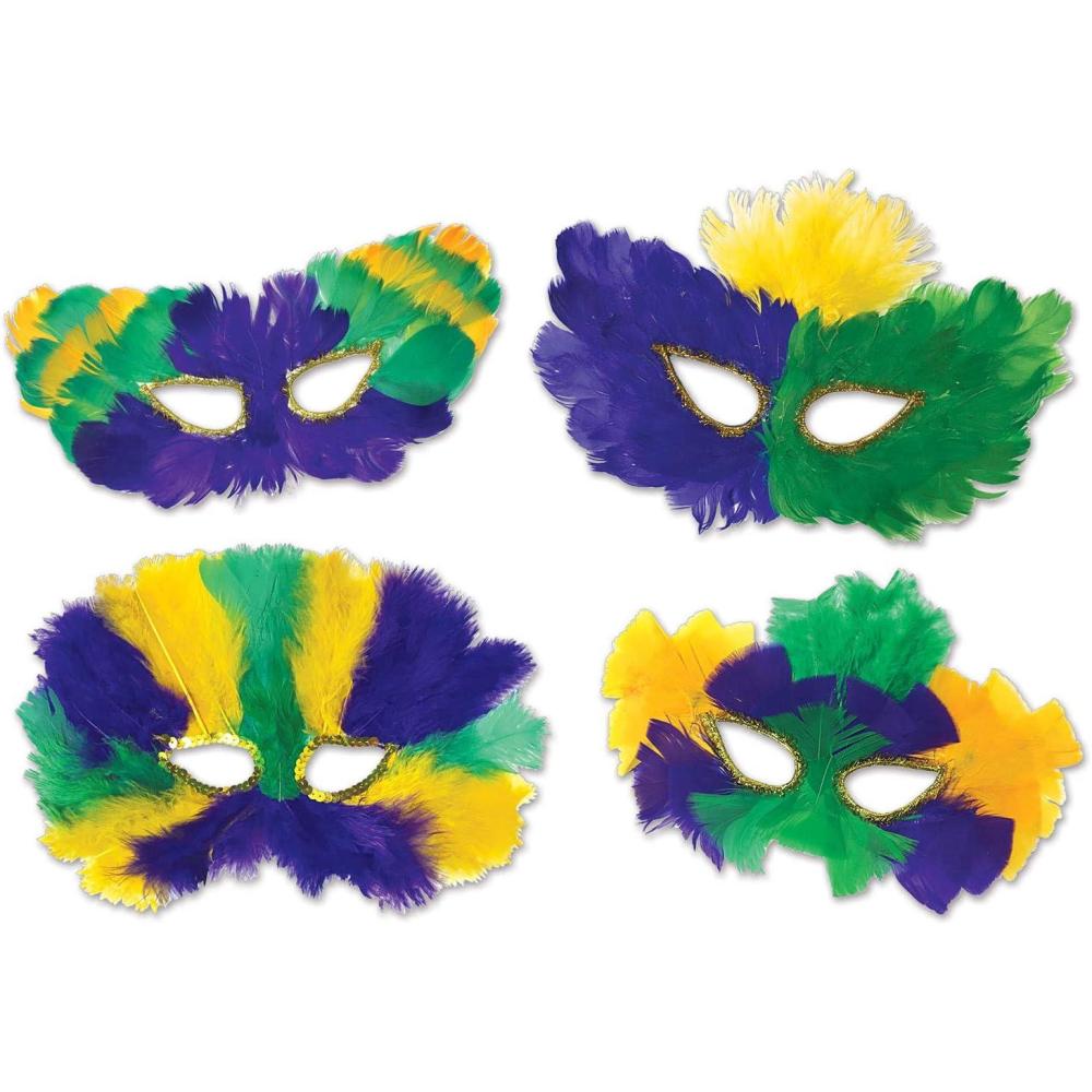 image:imageMardi Gras FanciFeather Masks goldenyellow green purple asstd designs Party Accessory 1 count 1Pkg