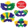Mardi Gras Fanci-Feather Masks (golden-yellow, green, purple; asstd designs) Party Accessory (1 count) (1/Pkg)