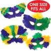 Mardi Gras Fanci-Feather Masks (golden-yellow, green, purple; asstd designs) Party Accessory (1 count) (1/Pkg)