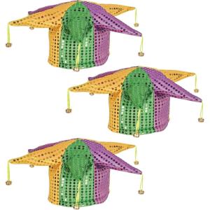 Beistle 3 Piece Plush Fabric Glitz ‘N Gleam Jester Hats For New Orleans Party Supplies And Mardi Gras Costume Accessories(Glitz ‘N Gleam Jester Hat (3-pack))